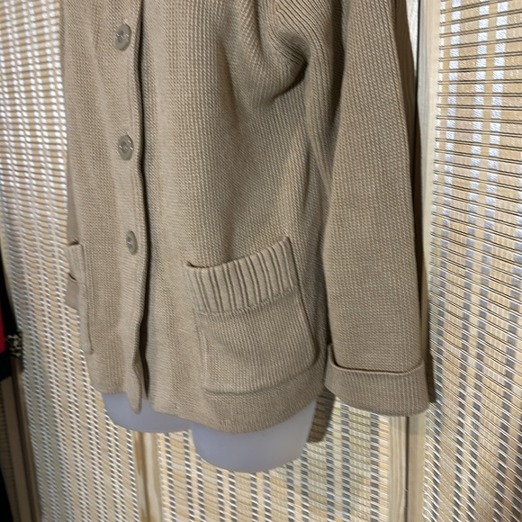 Ms Casuals Vintage 1990s Tan Mock Turtleneck Loose Knit Cardigan Sweater Small - Picture 5 of 16